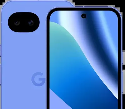 Google Pixel 10a in Lavender, front and back view side by side