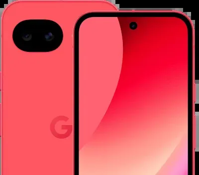 Google Pixel 10a in Berry, front and back view side by side
