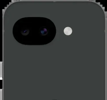 Google Pixel 10a in Obsidian, back view showing the camera bar