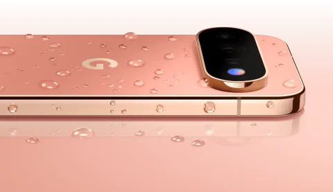 Google Pixel 11 Pro camera bar and edge beaded with water droplets.