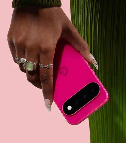 A person holding Google Pixel 11 in Hibiscus.
