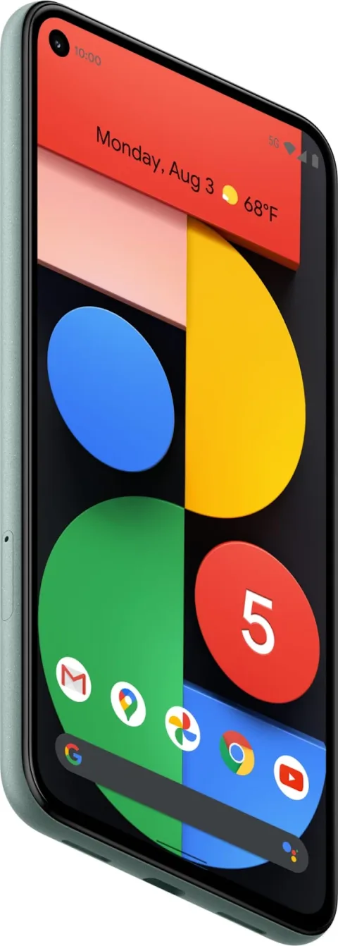 Google Pixel 5 in Sorta Sage, front angled view