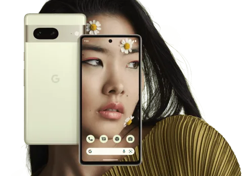 Google Pixel 7 in Lemongrass, front and back