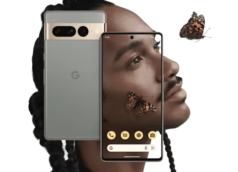 Google Pixel 7 Pro in Hazel, front and back