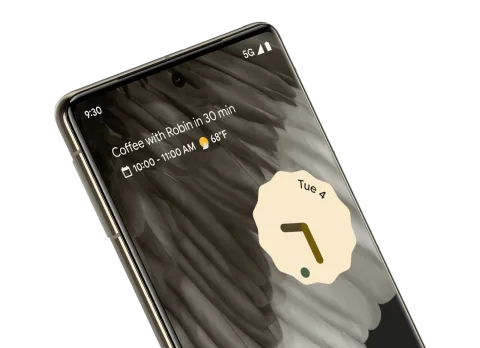 Angled front screen of Pixel 7 Pro in Hazel