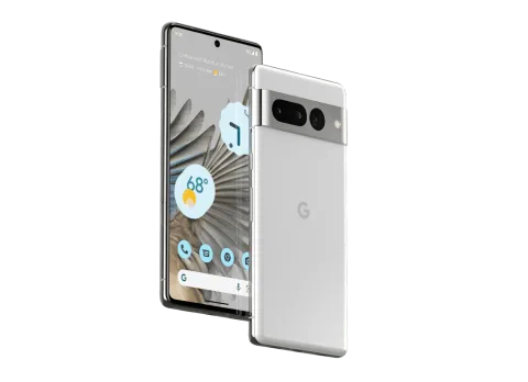 Front and back of Pixel 7 Pro in Snow