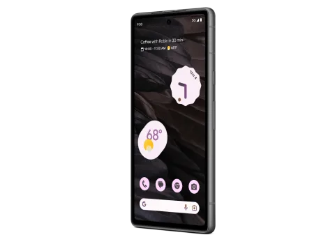 Google Pixel 7a in Charcoal, front angled view
