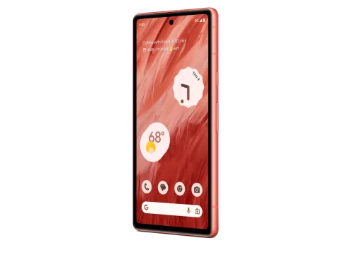 Google Pixel 7a in Coral, front angled view