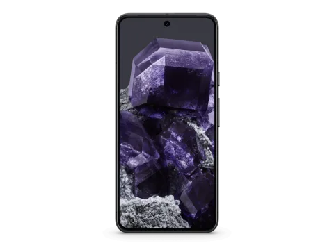 Google Pixel 8 in Obsidian, front view showing display