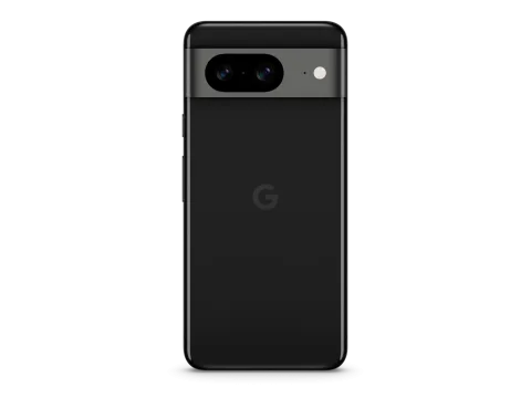 Google Pixel 8 in Obsidian, straight rear view