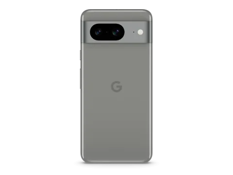Google Pixel 8 in Hazel, straight rear view