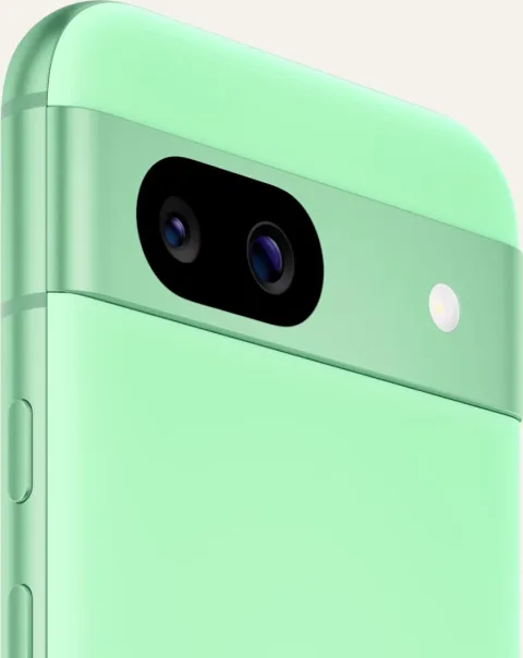 Google Pixel 8a in Aloe, back camera bar close-up
