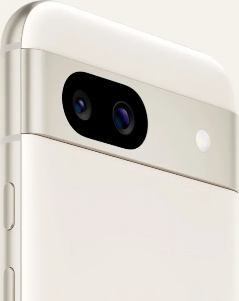Google Pixel 8a in Porcelain, front and back
