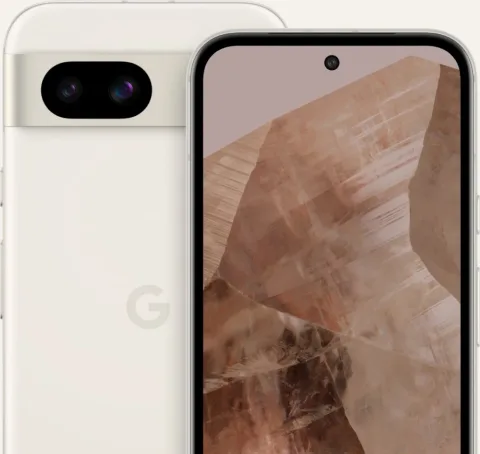 Google Pixel 8a in Porcelain, back camera bar close-up