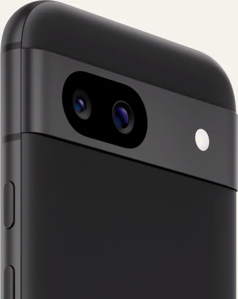 Google Pixel 8a in Obsidian, front and back