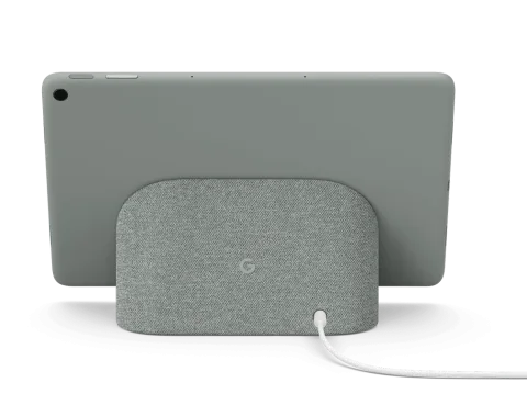 Google Pixel Tablet in Hazel, back view with Charging Speaker Dock