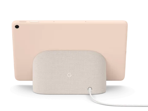 Google Pixel Tablet in Rose, back view with Charging Speaker Dock