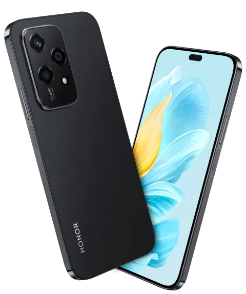 Honor 200 Lite in Midnight Black, front and back view
