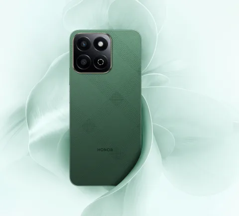 Honor 200 Smart in Green, back view on decorative background