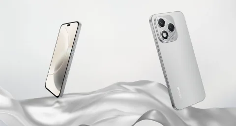 Honor 400 Lite in Velvet Grey, front and back view