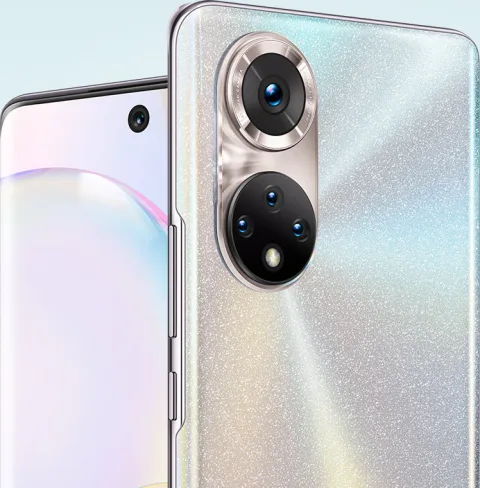 Honor 50 in Frost Crystal, front and back view
