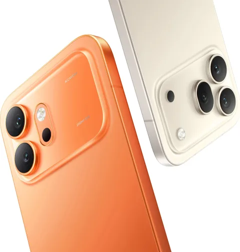 Honor 600 in Orange and Golden White, camera module close-up hero shot