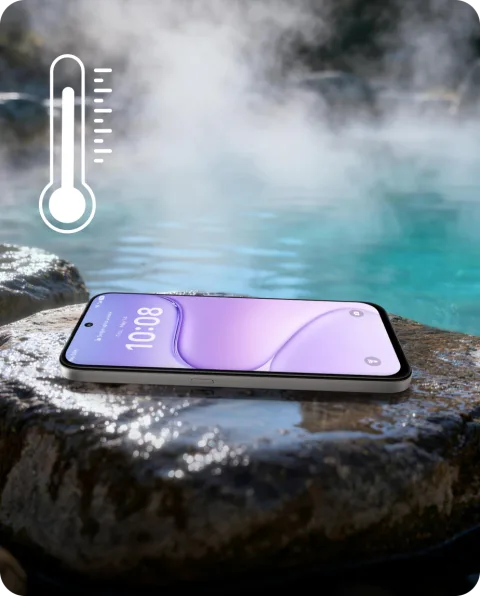 Honor 600 Smart 5G resting on a steaming hot rock