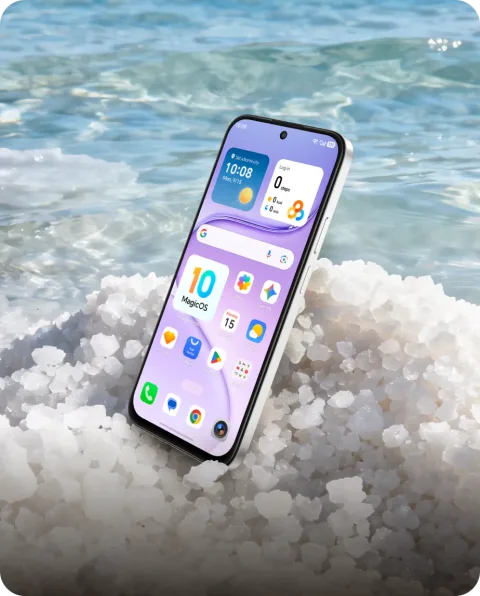 Honor 600 Smart 5G on salt and ice with water