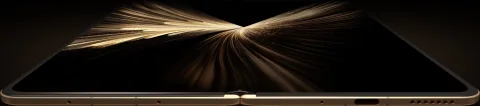 Honor Magic V5 fully unfolded, low-angle view showing the hinge crease
