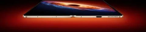 Honor Magic V6 in Gold, fully unfolded and laid flat showing the 7.95-inch inner display