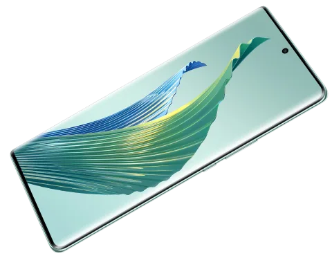 Honor Magic5 Lite in Green, front angled view showing display