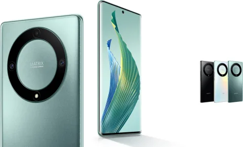 Honor Magic5 Lite in Green, front view showing display