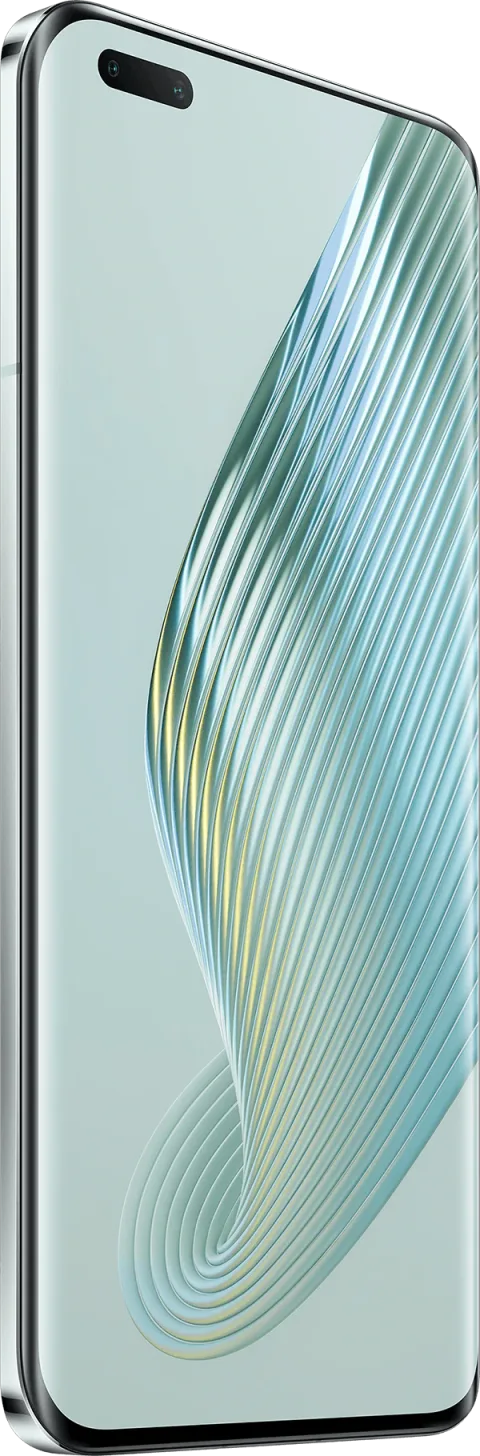 Honor Magic5 Pro in Green, front angled view showing display