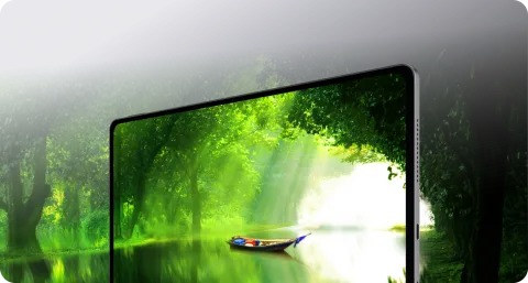 Honor MagicPad 4 tilted, screen showing forest scene