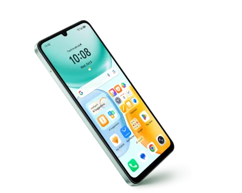 Honor X5c Plus in Green, angled front view showing home screen