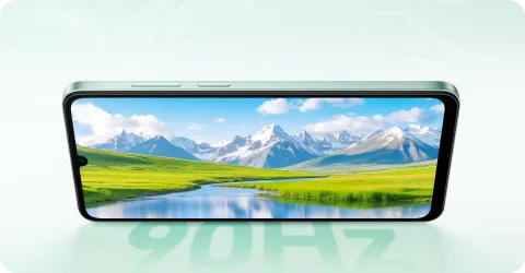 Honor X5c Plus in Green lying flat showing full display