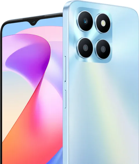 Honor X6a in Sky Silver, front and back view