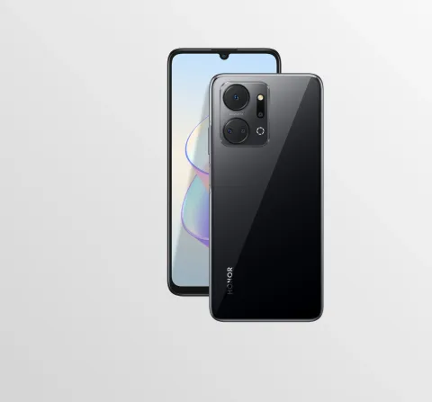 Honor X7a in Midnight Black, front and back view