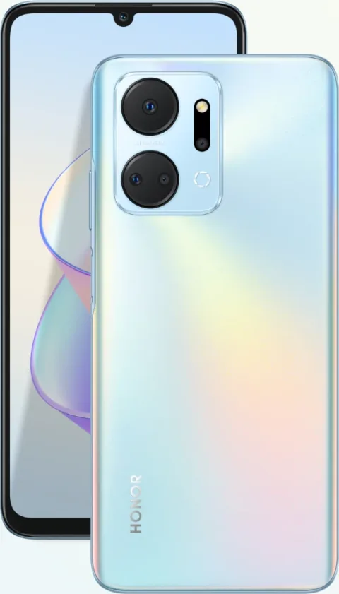 Honor X7a in Titanium Purple, front and back view