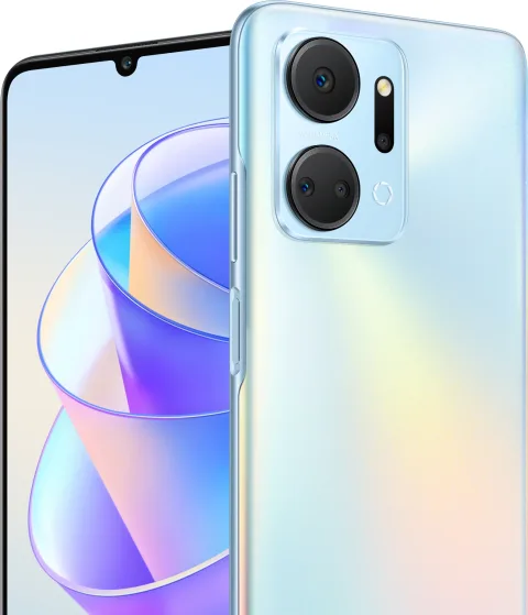 Honor X7a in Titanium Silver, front and back view