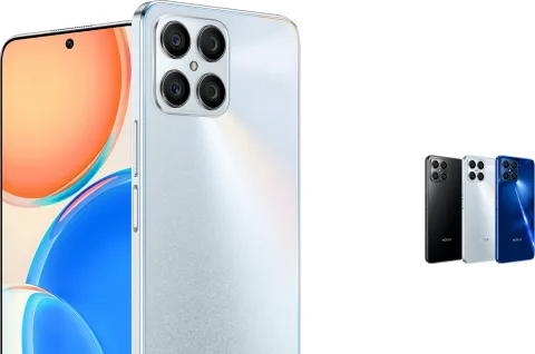 Honor X8 in Titanium Silver, front and back view