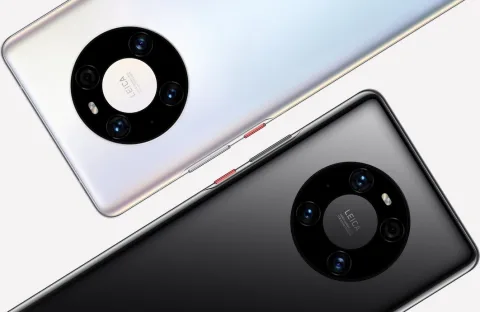 Huawei Mate 40 Pro in Mystic Silver and Black, camera module detail