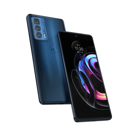 Motorola Edge 20 Pro in Thunder Black, front and back angled view