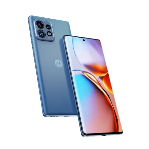 Motorola Edge 40 Pro in Lunar Blue, front and back