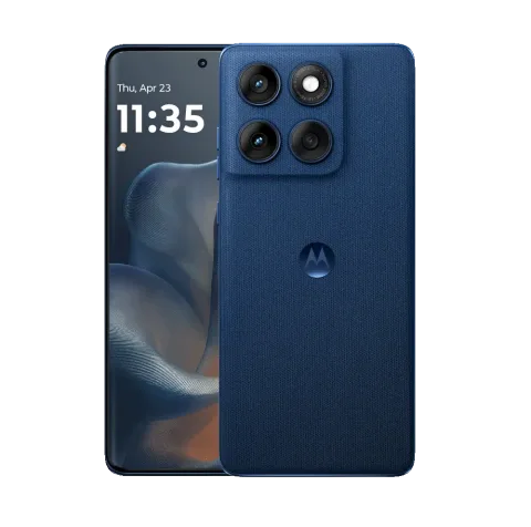 Motorola Edge 60 in Gibraltar Sea, front and back paired angled shot