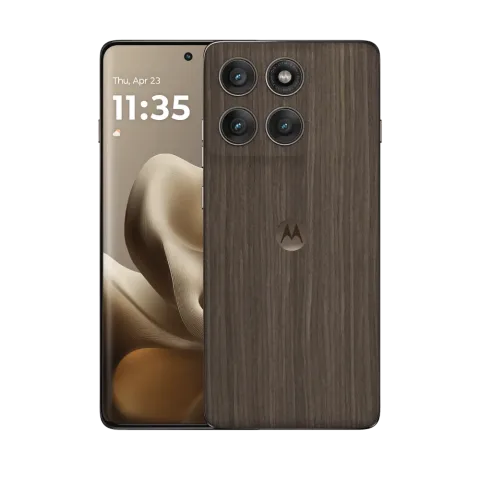 Motorola Edge 60 Pro in Walnut, front and back view