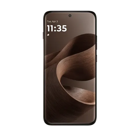 Motorola Edge 70 Pro in PANTONE Chicory Coffee, front view showing display