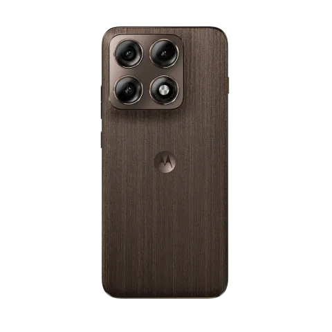 Motorola Edge 70 Pro in PANTONE Chicory Coffee, back view showing quad camera