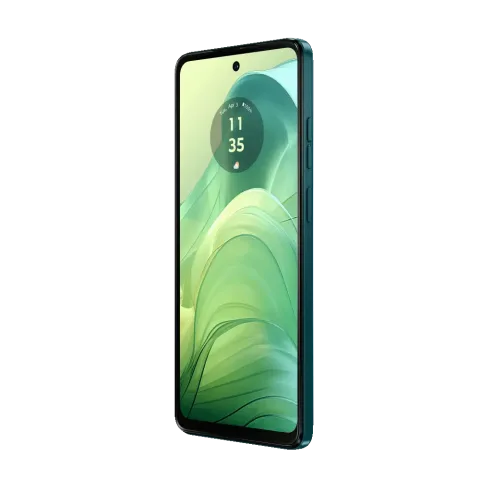 Moto G04 in Sea Green, front and back hero view