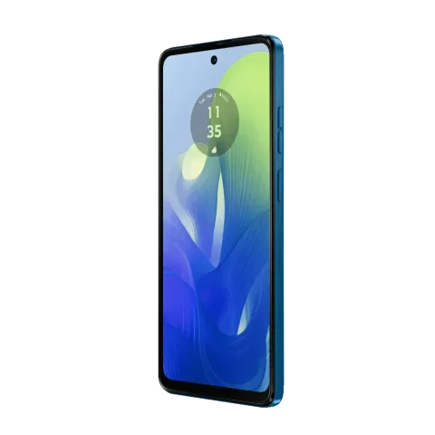 Moto G04 in Satin Blue, front and back hero view